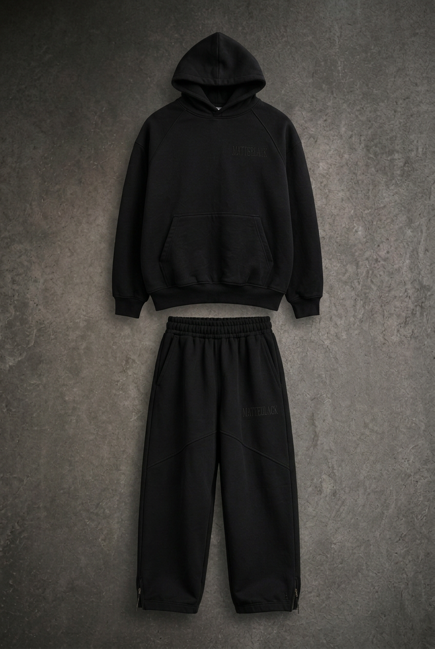 CORE BLACK TRACKSUIT flat-lay product photo