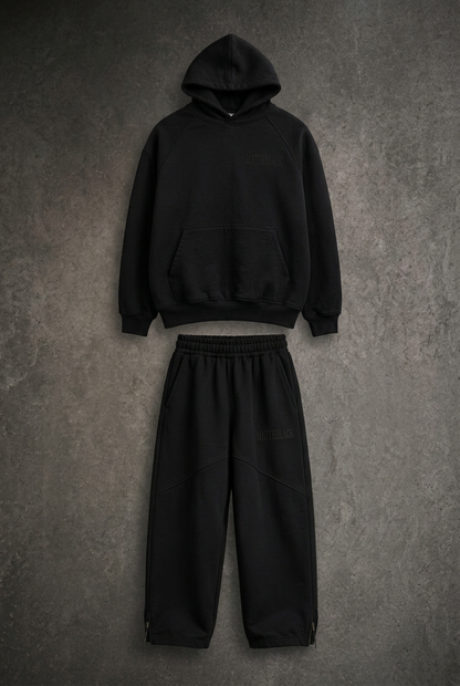 CORE BLACK TRACKSUIT flat-lay product photo
