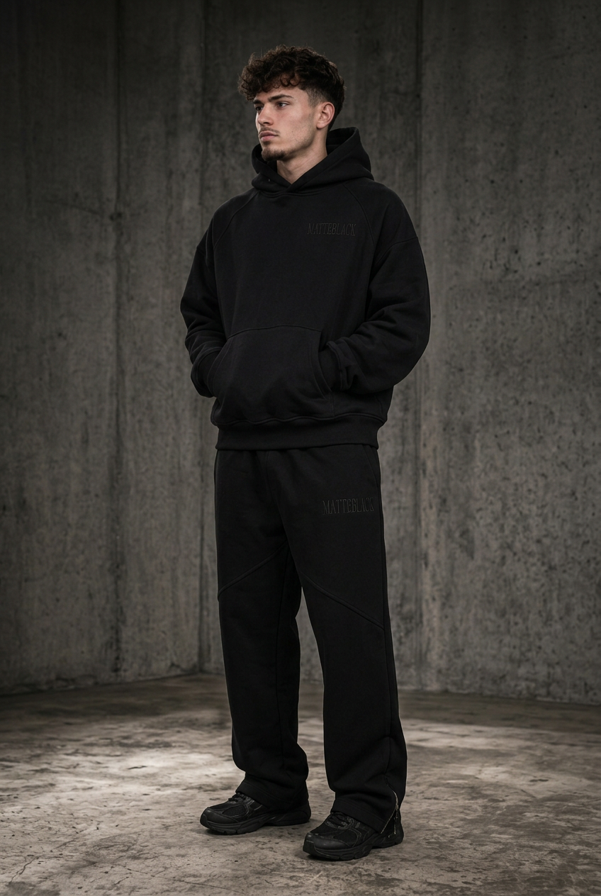 CORE BLACK TRACKSUIT three-quarter product photo