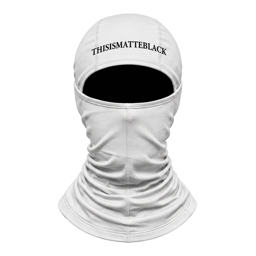 White balaclava front, white background