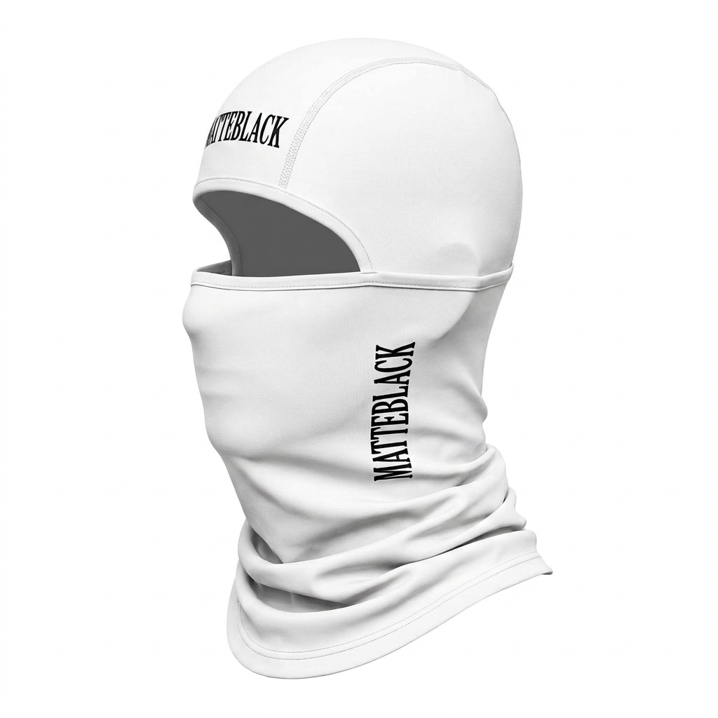 White balaclava side, white background